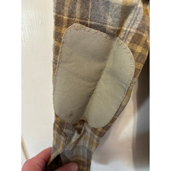 Vintage Pendleton Wool Board Flannel brown Plaid Flap Pockets. Unique Sz m - Picture 9 of 10